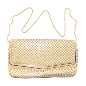 Vintage Pelle Italia Cream Metal Mesh Evening Shoulder Bag Clutch Gold Trim 80s